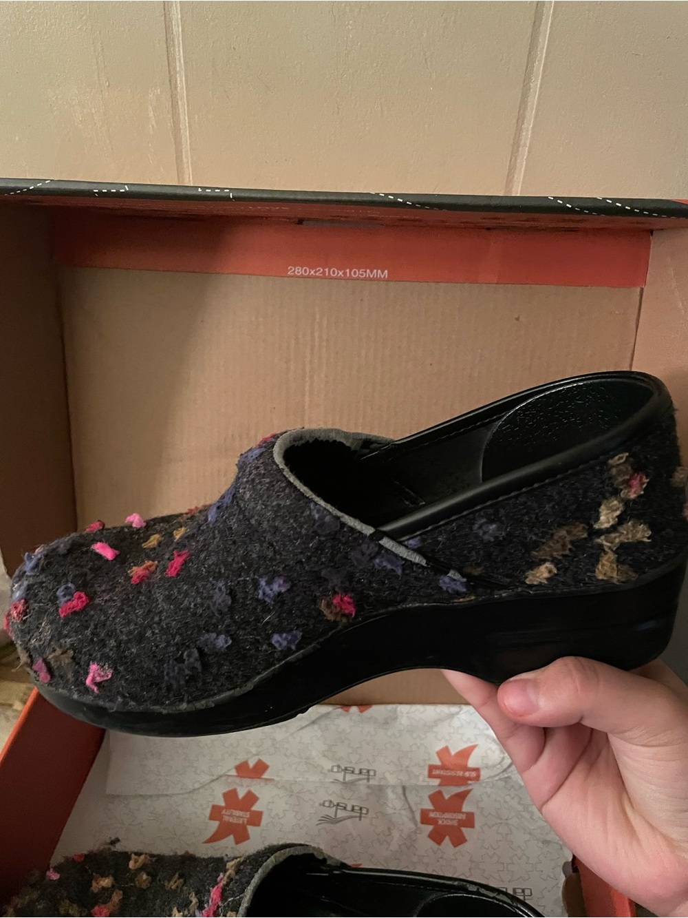 Dansko Dark Gray Wool Felt Clog with Multicolor Embroidered Accents